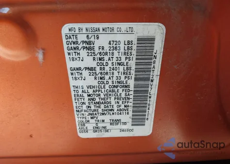 2020 Nissan Rogue Sv Intelligent Awd из США, поврежденный, VIN JN8AT2MV7LW104116